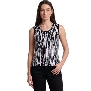 Ming Wang Black & White Abstract Animal Print Knit Tank Top Size XS Like New!